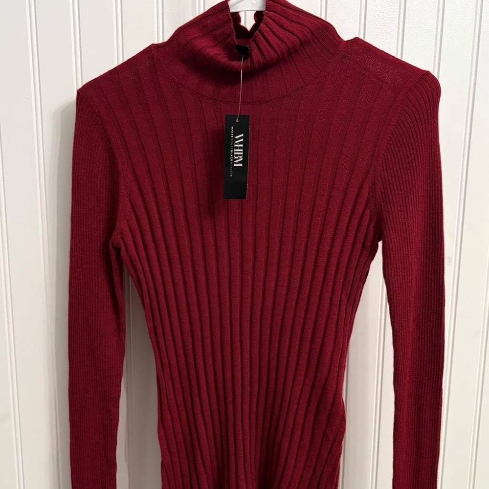 WHBM Burgundy Ribbed Knit Cashmere Blend Mock Neck Sweater 570358914 Small